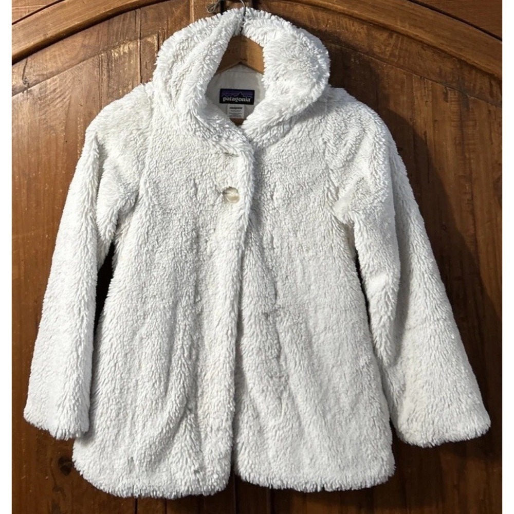 RARE Girls‎ Patagonia Pelage FLUFFY Fleece Jacket Birch White Sz 8 65591